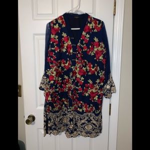 Agha Noor Navy Blue embroidered kurti M EUC